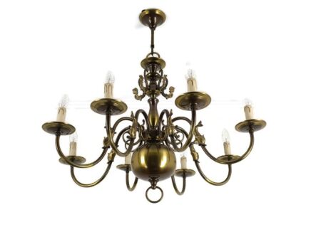 Flemish Dutch Chandelier Style 8 Arm Lights Fish Country style Vintage Mid century Modern 