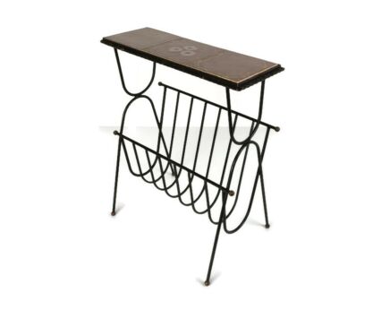 Retro Newspaper Basket magazine rack Side Table Wrought iron Ceramic tiles vintage