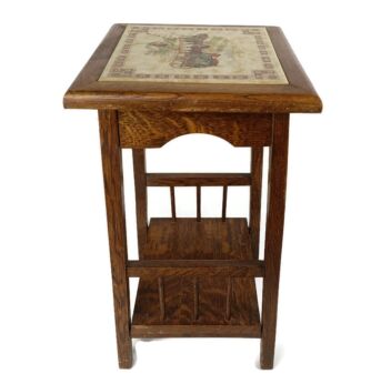 Vintage wood Pedestal Display Table Plant Stand Tile Victorian scene Two Tier Bonsai stand