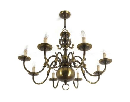 Flemish Dutch Chandelier 8 Arm Lights Brass Fish Mermaids  Countryhouse Vintage