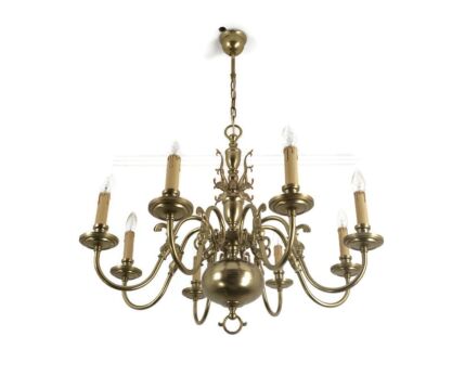 Flemish Dutch Chandelier 8 Arm Lights Brass Ornate  Countryhouse barn Vintage 