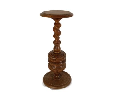 Ornate Carved Wooden Barley twist Pedestal hand Carved Wood Wooden Side table plant Stand,  
