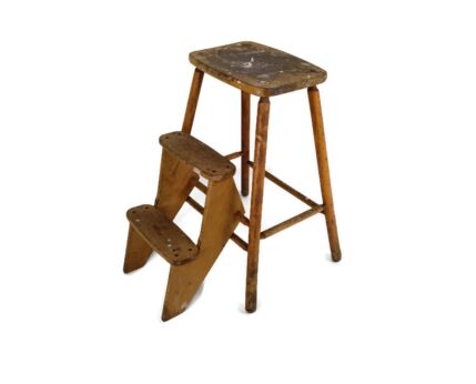 Mid Century Step Ladder Wood Fold Out Steps Kitchen Library Funky Marked 