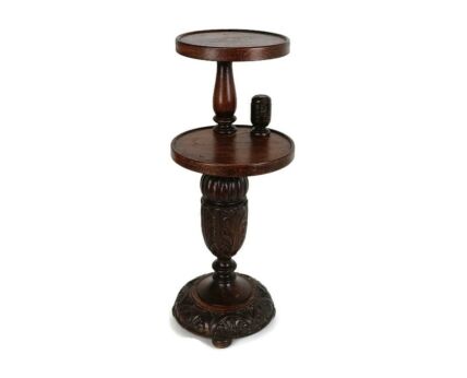 Ornate hand Carved Wooden Pedestal Siede Table two tier Bonsai Plant stand barn Vintage