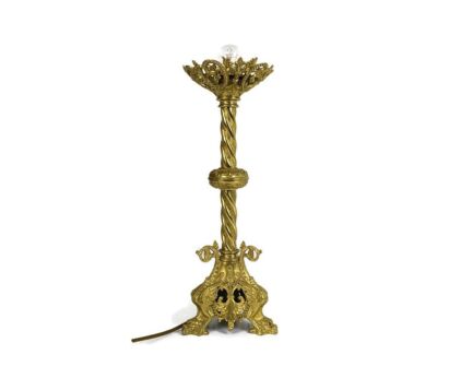 Belle Epoque Floor Desk Lamp Ornate Brass Dragon feet Twisted Stem Antique