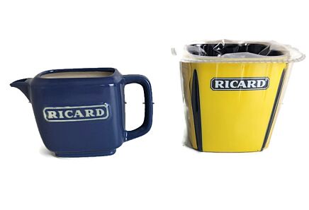 Blue Ricard Pitchers Ceramic  Ice Bucket France French Authentic Apero Pastis Rare