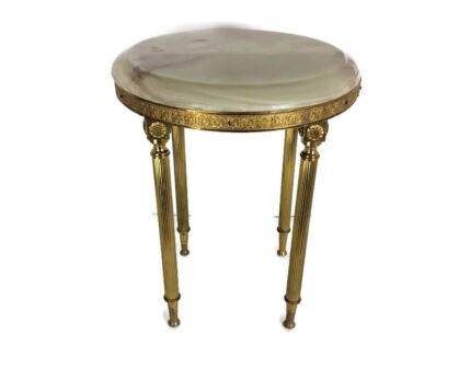 Small Side Occasional table Marble Top Brass Legs heavy Hollywood regency Stylish 
