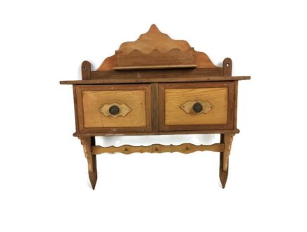 Antique Wall Hanging Herbal Rack Cabinet Kitchen Drawers Carved Sanded Wood Bar style 