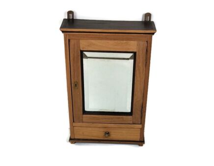 Antique wall Medicine Bathroom Apothecary Cabinet carved wood Beveled glass barn style