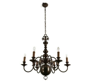 Vintage Dutch Flemish Chandelier Brass Eagles Fish 6 lights  Farmhouse style  