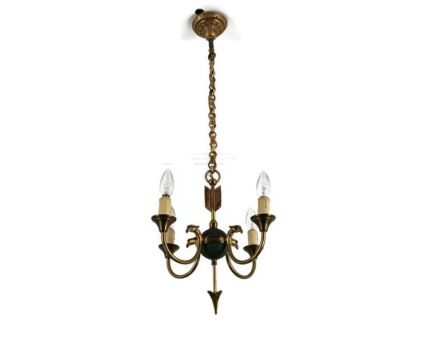 Small French Empire Chandelier Eagle Head Arrow Brass Bronze 4 lights Vintage