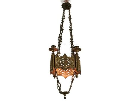 Antique Brass Dore Gods Lamp Light Ceiling Fixture Chandelier Pendant for 4 candles  ornate