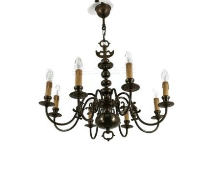 Vintage Chandelier Flemish Dutch brass  Fish 8 lights Beautiful Farmhouse style 
