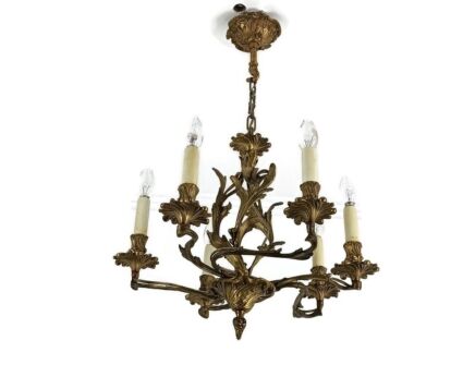 Chandelier Vintage Rococo Style Spain 6 lights Ornate Gilded Bronze 