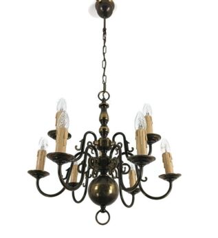 Flemish Dutch Chandelier Brass 9 lights  two tier Vintage Farmhouse barn style