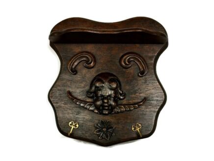 Antique hand carved Oak Small Wall hanging Towel Kitchen Bathroom rack Cherub Angel