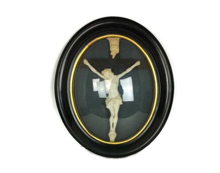 Large oval wall hanging framed convex glass Corpus Antique  Christianity Jesus Christ 