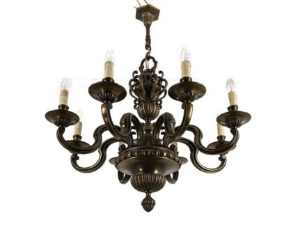 Impressive Bronze Chandelier Flemish Dutch style Heavy 8 lights extremely rare 