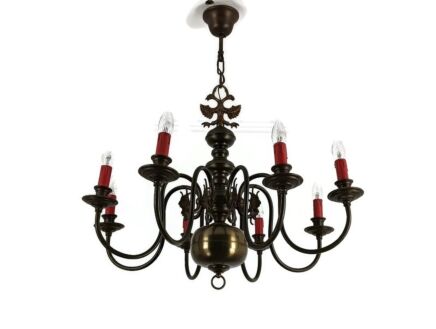 Flemish Dutch  Chandelier 8 Arms Lights Brass  Heroic Eagles Vintage Farmhouse style
