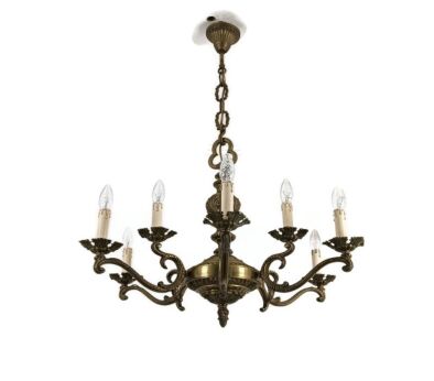 Ornate Brass Spanish Style Chandelier Vintage 9 lights arm Stunning fixture 
