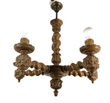 Barley Twist carved Wooden Wood chandelier Ornate gorgeous 6 lights arm farmhouse style vtg