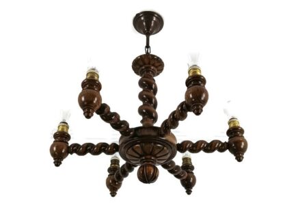 Barley twist twisted wooden wood Chandelier gorgeously carved 6 lights arm Farmhouse style