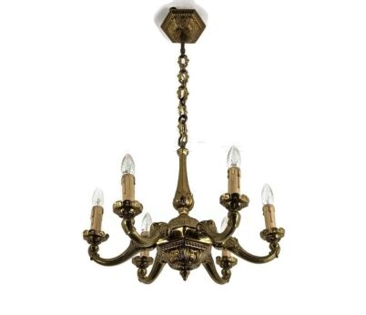 Art Nouveau antique Chandelier Hammer Copper 6 lights Beautiful Fixture 