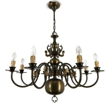 Flemish Dutch  Chandelier 8 Arms Lights Brass  Fish  Gorgeous vintage barn farmhouse style