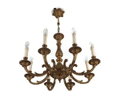 Spanish Style Ornate brass chandelier vintage 8 lights arm fixture 