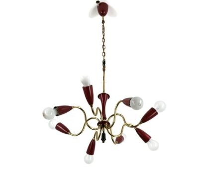 Spider Italian 8 arm Light Sputnik atomic Chandelier  era stilnovo pop art vintage bordeaux