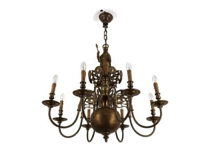 Stunning Flemish Bronze Hunting   Castle Chandelier Saint Hubertus Horn Deer 8 lights