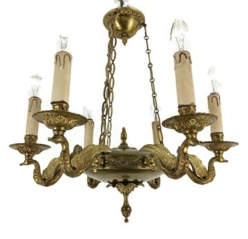 French Empire Chandelier Brass Duck figurines vintage 6 lights arm 