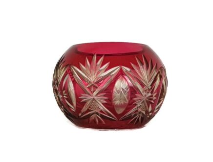 small etched glass crystal clear red ball vase vintage cranberry etched star lovely
