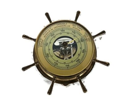 Brass Barometer Thermometer Weather Station Belgian Ship's wheel Nautical Decoration 
