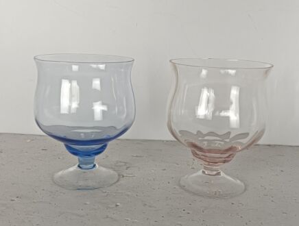 two antique large art deco glasses pink blue 