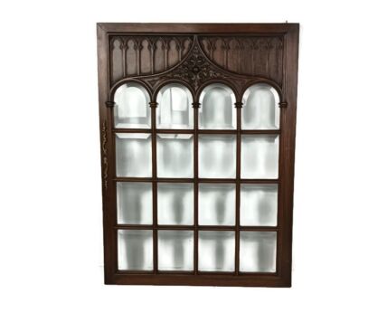 Antique Gothic carved wooden door panel beveled glass stunning architectural salvaged