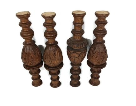 set of 4 Large Reclaimed Carved Wood Large Spindles Balusters Trim Posts Pillar Salvaged