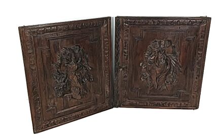 Pair Antique French hand Carved Wood Door Panels Reclaimed Architectural herons Hunter Cabinet