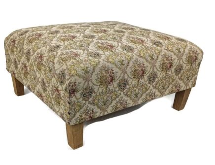 Antique Footstool Ottoman  Wood Foot Rest 20th century hobnails gorgeous large patestry 