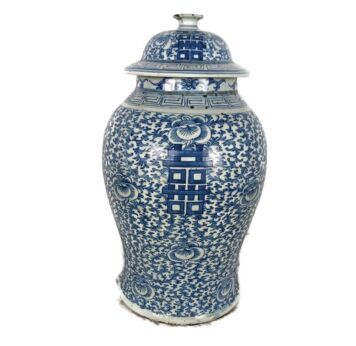 Antique 20th century Happiness Vase Urn Ginger jar Wedding Bliss Blue White Chinese Camaieu decor
