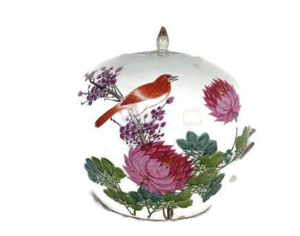 Family Rose Birds bowl vase urn lidded vintage Chinese hand painted 