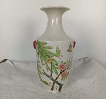 small antique Vase Family Rose birds butterflies tree Chinese