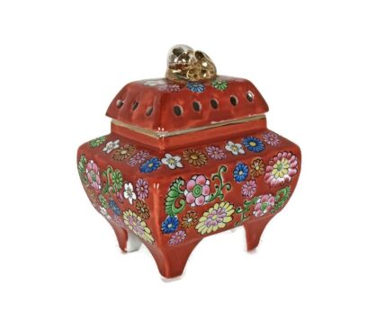 Japanese Vintage Incense Burner Small lidded Foo Dog hand Painted 
