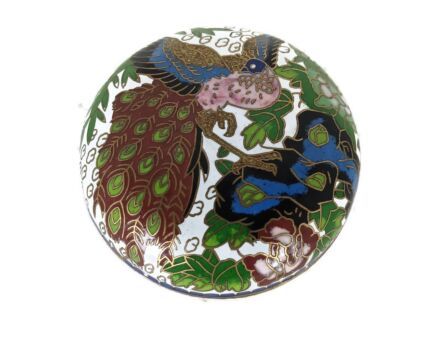 lovely vintage enaml cloisonné small trinket pill box Chinese bird 