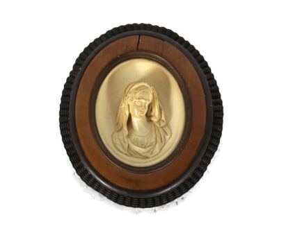Antique wall hanging antique Meerschaum mini small metal frame Madonna Virgin Mary