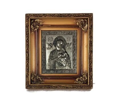 antique Framed aluminium  Icon Hand Painted Mary Perpetua Succursu with Infant wood 
