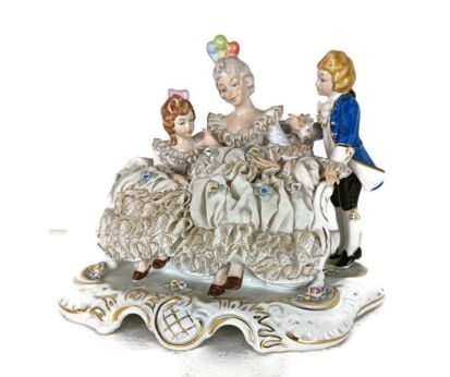 Large Statue Figurine Porcelain Marked Dresden Germany lace Lady with children vintage