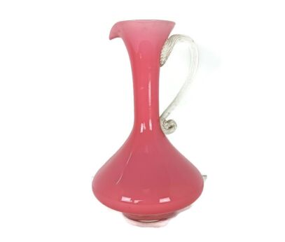 Itallian Pink White Opaline Cased Glass Ewer Pitcher Vintage Jar Vase Art glass Italy