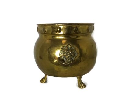 Large Indoor Planter Vintage Brass Kettle Decorative Lion Head Lion Feet Gothic farmhouse