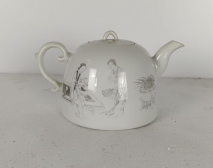 Small Chinese Teapot vintage porcelain landscape white black
